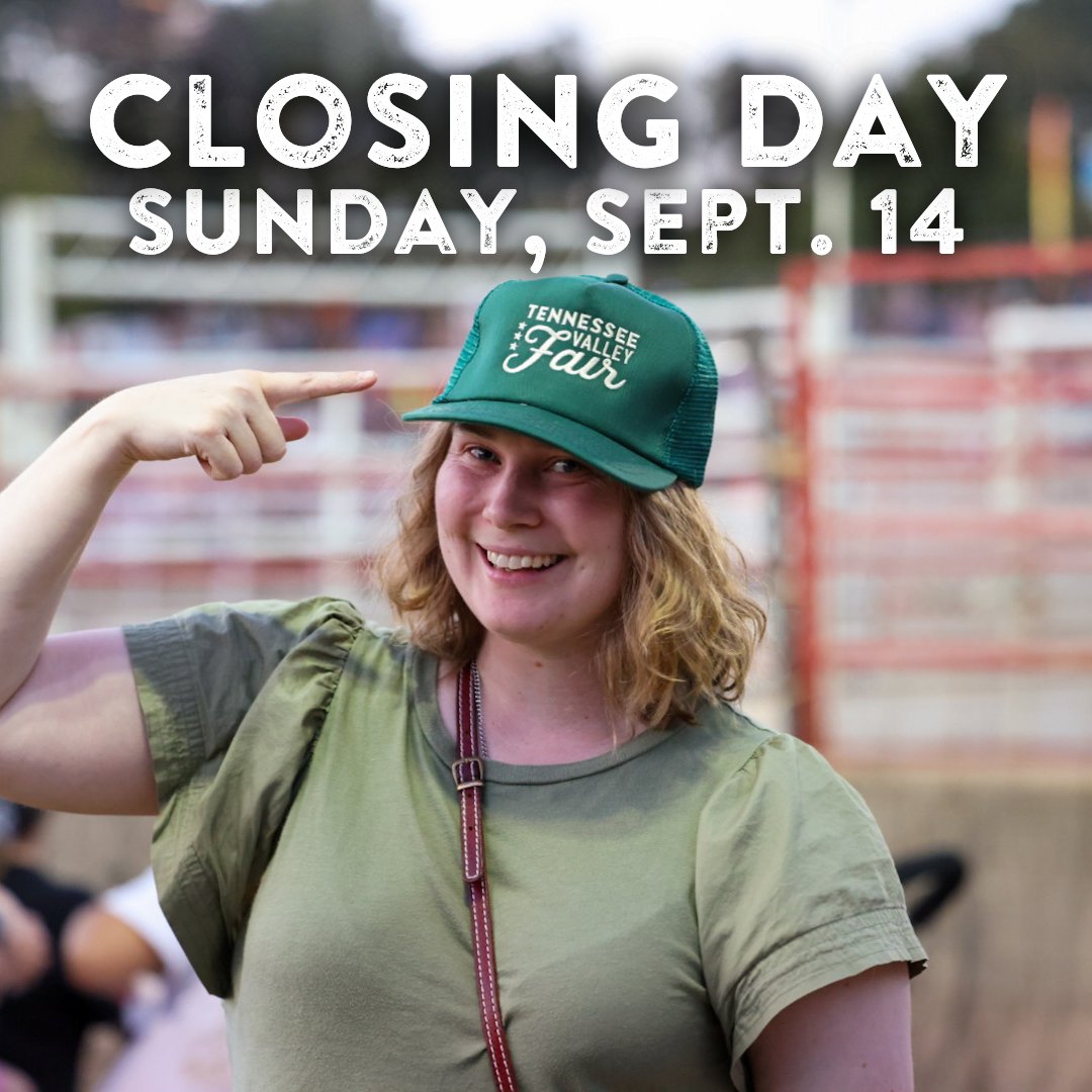 TNValleyFair's tweet photo. It’s the grand finale! Our last day of the 2025 Tennessee Valley Fair is here, and we’re not slowing down just yet! Free admission for  our Hometown Heroes. Jessie Murph in concert. Spur'N S Rodeo at 5pm!
See the full schedule: https://t.co/O9BYpnInfy https://t.co/WLRUvyEBYl