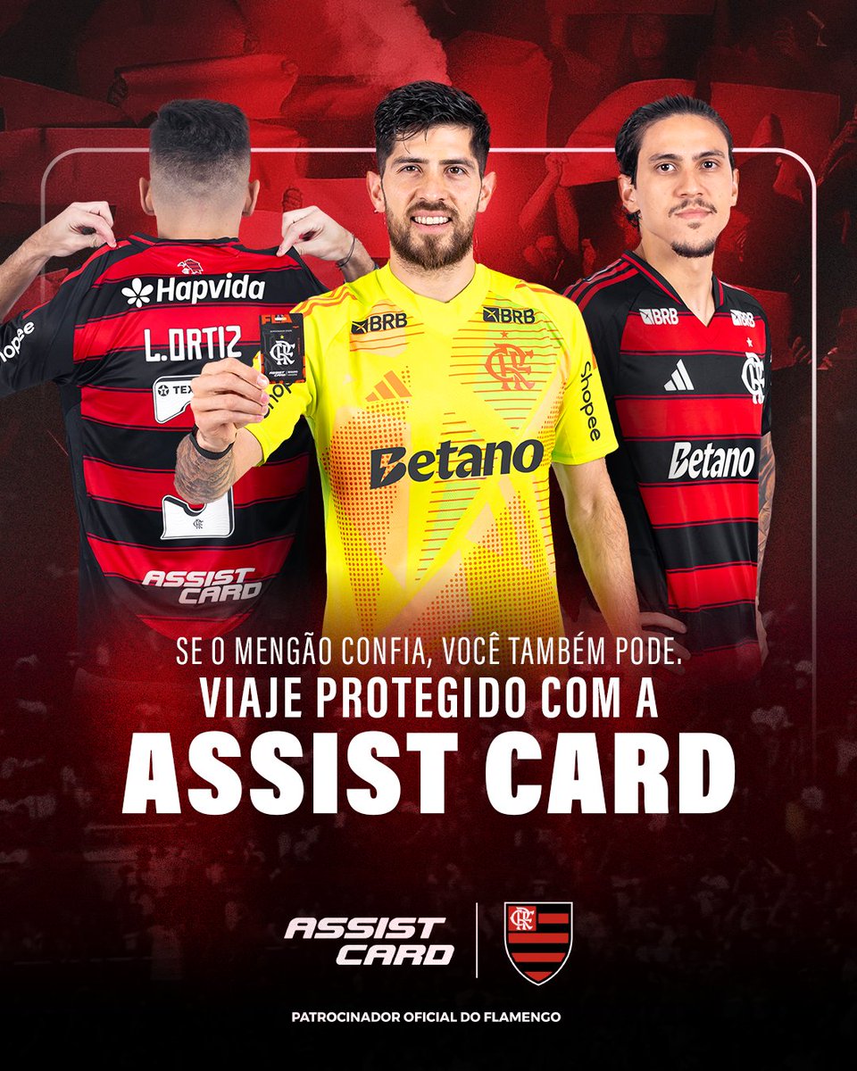 Flamengo's tweet image. O Mais Querido confia na Assist Card pra viajar com segurança.
E você, torcedor, já garantiu a sua proteção?

✈️ Vai com confiança. Vai com Assist Card.
#SeguroViagem #AssistCard #Flamengo #Mengão #AssistFla #RubroNegroPeloMundo #ad