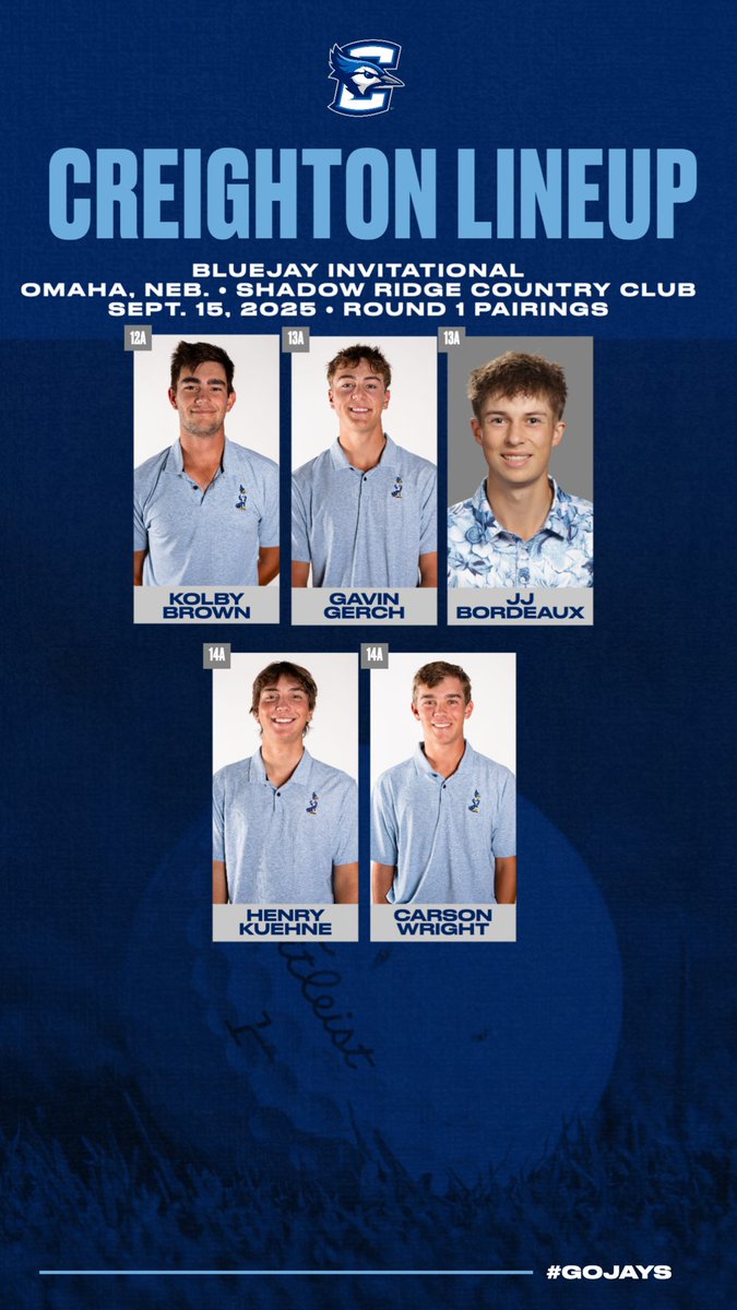 Our first home tournament in 20+ years starts tomorrow!

⛳️ Bluejay Invitational
📅 Sept. 15-16
🕘 9:00 AM shotgun start
📍 Omaha, Neb.
🏌️‍♂️ Shadow Ridge Country Club
📊 golfgenius.com/pages/11976148…
📝 gocreighton.com/news/2025/9/13…
