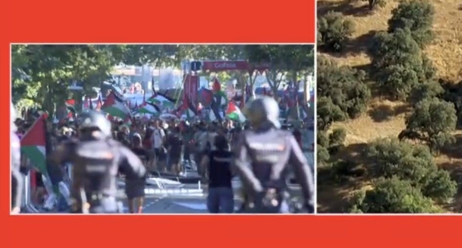 tourdegila's tweet photo. L'últim quilòmetre també envaït. Gràcies als polítics, president i ministres del país al capdavant, que han legitimat aquestes protestes contra una #LaVuelta25 que no pot fer res amb el que passa a Gaça. Tan de bo es depurin responsabilitats. https://t.co/gN7PClZt3z