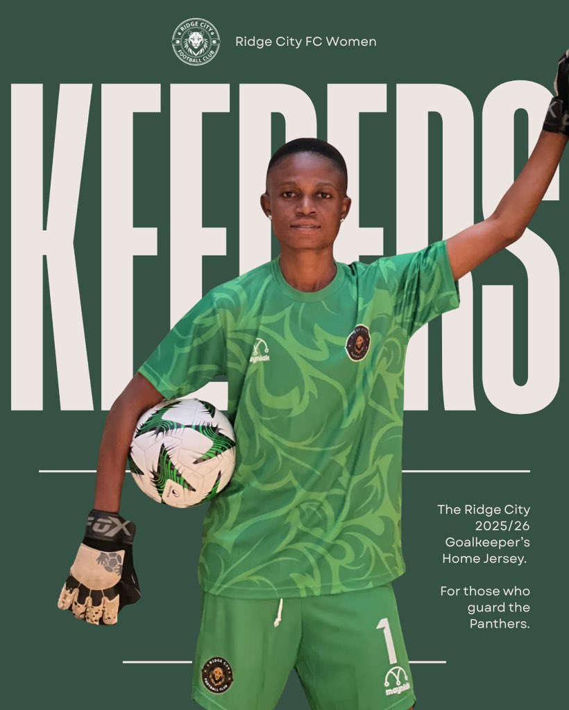 RidgeCityFC's tweet photo. 𝐓𝐡𝐞 𝐖𝐚𝐥𝐥 𝐚𝐭 𝐇𝐨𝐦𝐞 💚

Our 2025/26 Home Goalkeeper Jersey is here. 🧤 

#RCFCW #PantherPride #KeeperKit ✅ 🇬🇭 https://t.co/vGfDaoSxnh