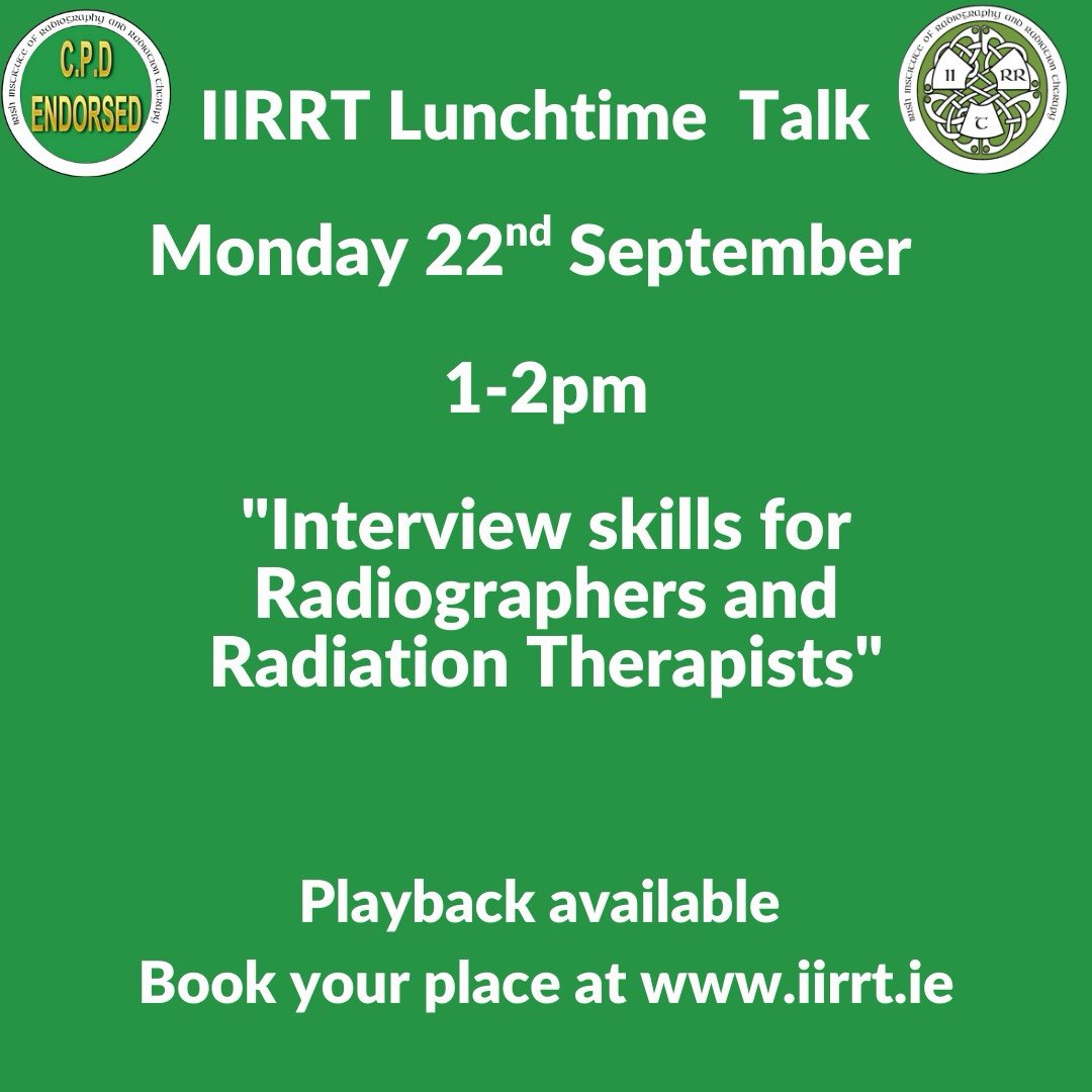 The September IIRRT lunchtime talk will take place on Monday, 22nd of September at 1pm. Playback available. Book your place: iirrt.ie/category/cpd-s…