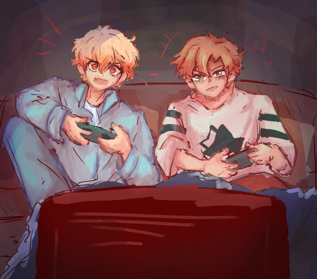 🥞🌟DAY  3:  ROOMMATES
#akikasaweek2025 #akikasa #彰司 
midnight  gaming  session  (they  have  no  idea  what  theyre  doing)