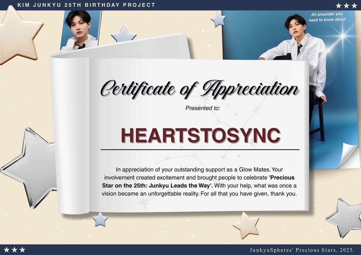 { 💭.. } We from H͟e͟a͟r͟t͟s͟T͟o͟S͟y͟n͟c͟! are grateful to be part of the ‘Junkyu Birthday Project’ as an official media partner ☆ ⓘ ..  It’s an honor and a joy for us! We’ve received the certificate and truly appreciate this collaboration. <3