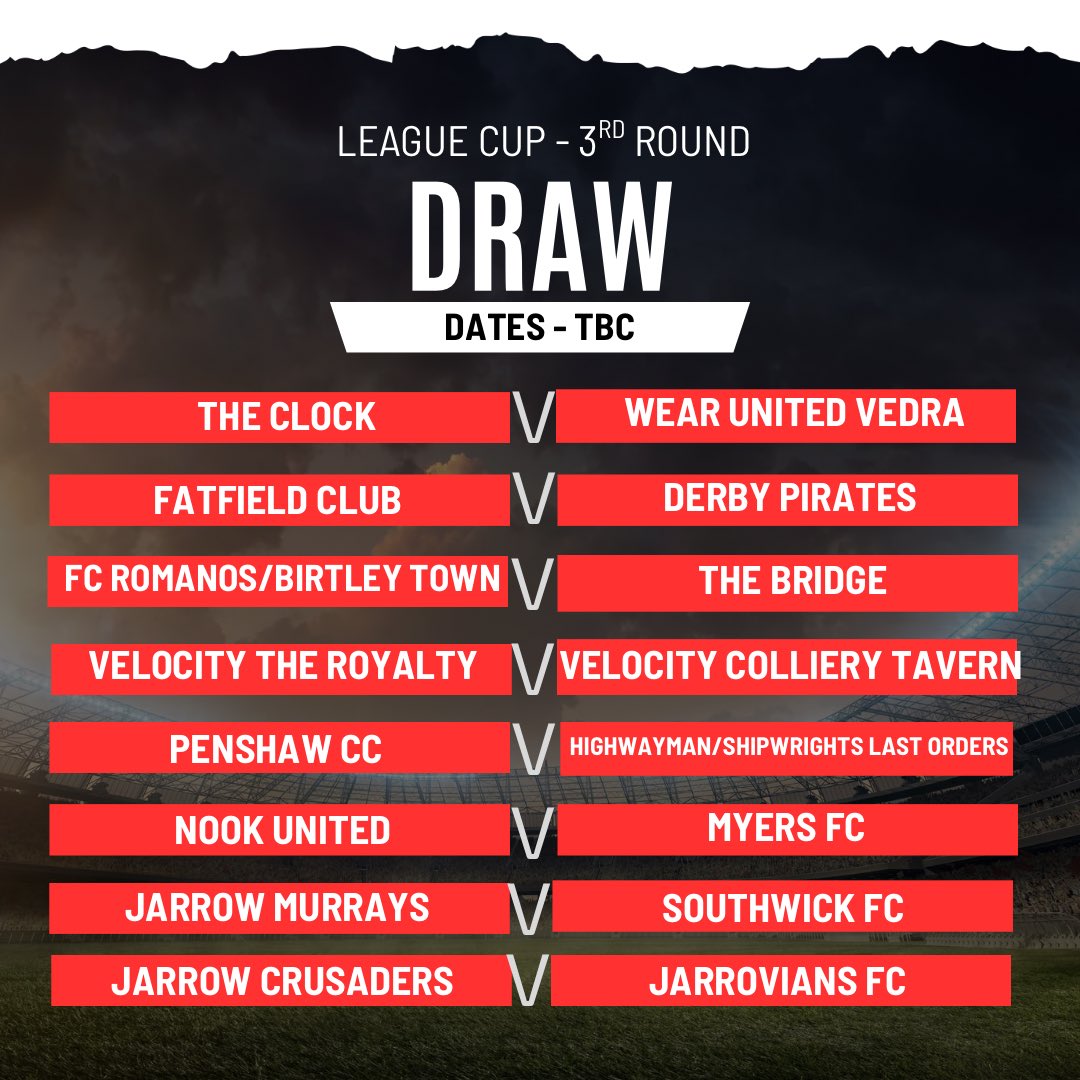 Confirmation of the draw for the League Cup 3rd round which was drawn live earlier on Facebook 🏆⚽️⚽️