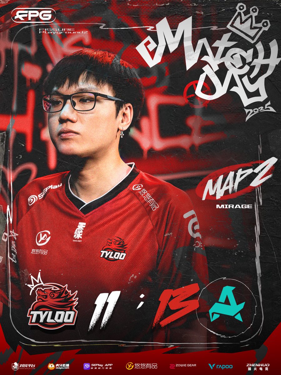 tyloogaming's tweet image. ✨Fissure Playground S2

✨MAP  MIRAGE｜ BO3

✨TYLOO 11:13  Aurora

✨SVP：TYLOO Attacker

#tyloo #FPG