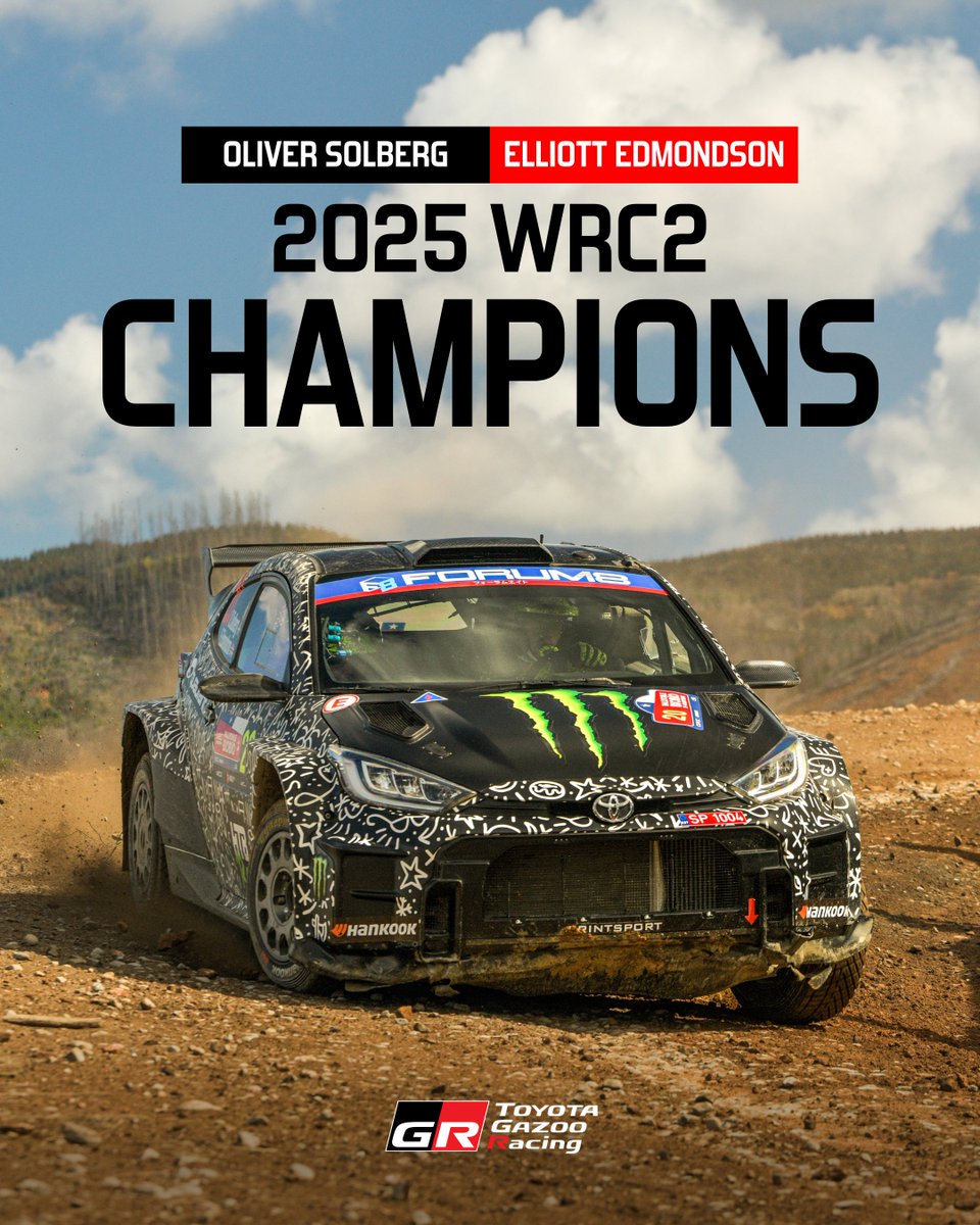 WRC2 CHAMPIONS! 👑

Oliver Solberg and Elliott Edmondson claim the title with victory at Rally Chile! 🏆

The second title in two seasons for the #GRYarisRally2 and Printsport 🤝

#ToyotaGAZOORacing #WRC