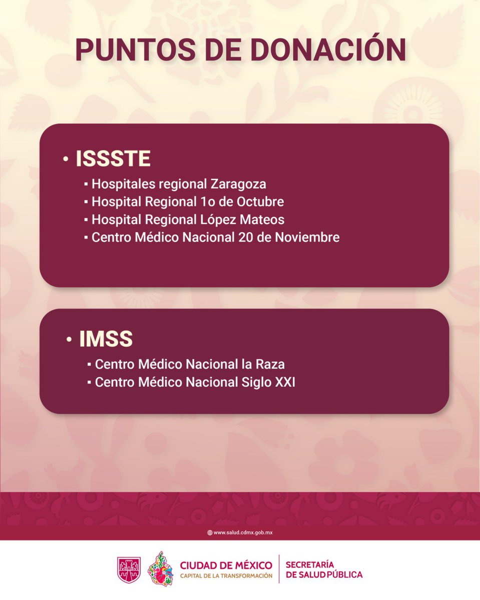 🩸Informamos a la población que pueden acudir a los bancos de sangre autorizados para realizar una donación.

Reconocemos la solidaridad y apoyo colectivo de todos y todas. En estos momentos, donar sangre salva vidas. 

#DonaSangre #SecretaríaDeSaludPublica  #UnidosPorLaVida