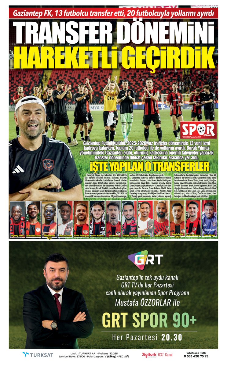 Gazetemizin tüm sayfalarını aşağıdaki E-Gazete linkini tıklayarak takip edebilirsiniz.
gaziantepolusum.com/arsiv/2025-09-…