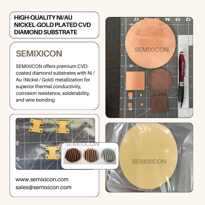 DiamondSemi's tweet photo. High-Quality Ni/Au/Pt Nickel-Gold Plated CVD Diamond Substrate – SEMIXICON
https://t.co/5PQIMoBrCk
#thermalinterfacematerial #thermaldiffusivity #heatspreader #NiAuplated #NickelGoldplated #CVDdiamondsubstrate #DiamondonSiCwafer #Thermalconductivity #Heatsink #Solderablepad https://t.co/r3wdPrloUr