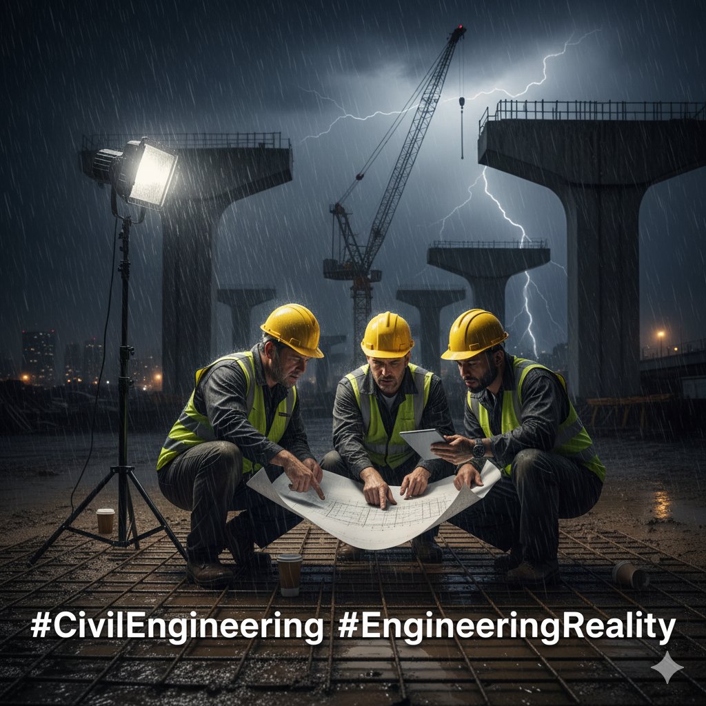 Sankarsana314's tweet image. Civil engineering isn’t just about shiny structures and grand bridges.
It’s long nights on site, battling weather, tight deadlines, budget cuts, and endless approvals.
The harsh reality: what looks simple took sweat, stress, and sacrifice. 🏗️
#CivilEngineering #EngineeringReality