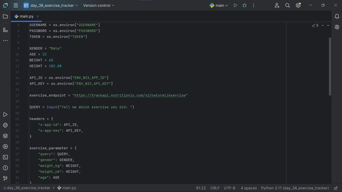 bluedev_py's tweet image. Day 38/100 – Intermediate+
> Built an Exercise Tracking App using Python & Google Sheets
> Learned more about Environment Variables
#100DaysOfCode
#pythonprogramming
#pythononlinetraining
