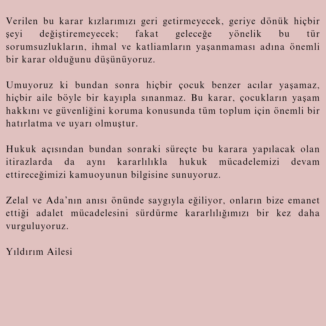 Mücadelemize omuz veren herkese... 
#ZelalveAdaİçinAdalet