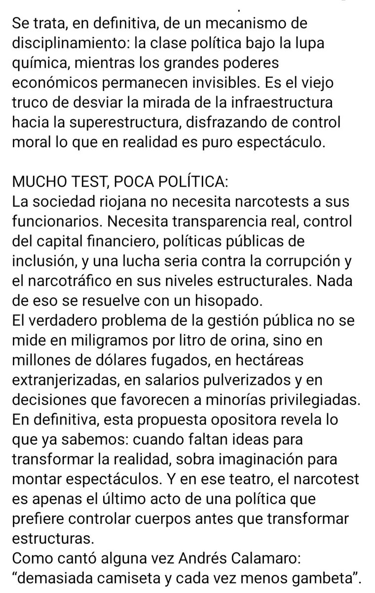 😨 ME HUELE MAS A MIEDO QUE A REFLEXION. 

▶️ No esta mal que nos hagamos un narco test, mostrar nuestra declaración jurada, informarle a la sociedad la realidad de los riojanos. Lo que esta mal es que, con estos posteos se avalen, encubran y protejan a quienes, como toda la