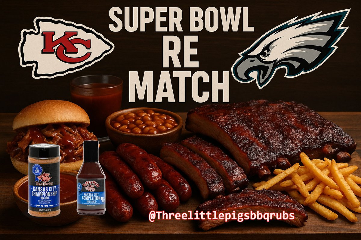 🏈 The Super Bowl Rematch is Heating Up! 🏈
Chiefs vs Eagles – and Three Little Pigs Rubs &amp; Sauces. Bring championship-level flavor to your watch party and make every bite a touchdown! <a href="/ChampBBQ/">Three Little Pig's</a>  <a href="/KansasCity/">Kansas City</a> 
#ThreeLittlePigsBBQ #GameDayBBQ #ChiefsKingdom #FlyEaglesFly