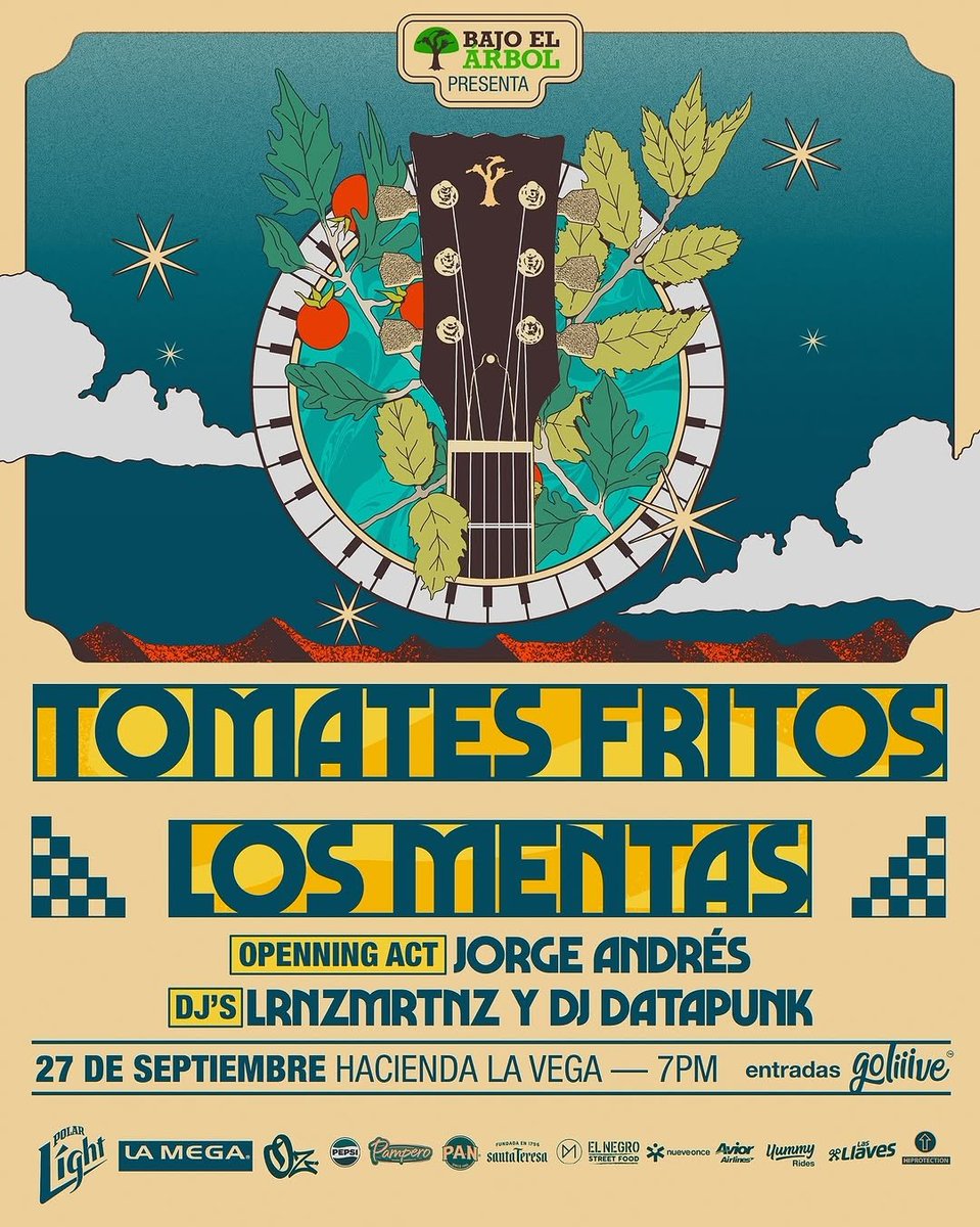 AcaCaracas's tweet photo. #AcaCaracas de rock venezolano con @tomatesfritos y @LosMentas en la  Hacienda La Vega de #ElParaíso este #27Sep

⏰️ 7:00 pm. 

@BajoElArbolCCS invita 🎸

#AgendaCaracasAlternativa #Conciertos #Rock #Caracas #Septiembre https://t.co/HmBmYIHFpf