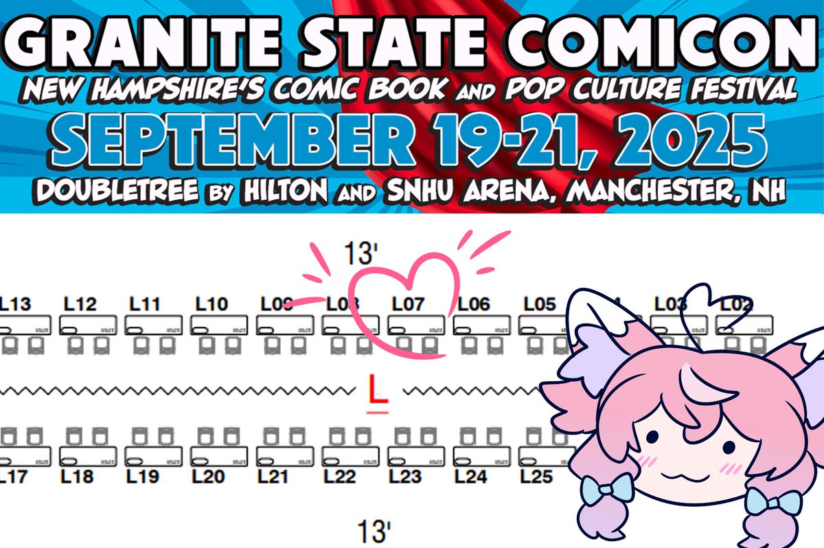 This upcoming Saturday and Sunday, I'll have a table at #Granitestatecomiccon! Stop by and say hi 🩷 I have lots of cool things :3c