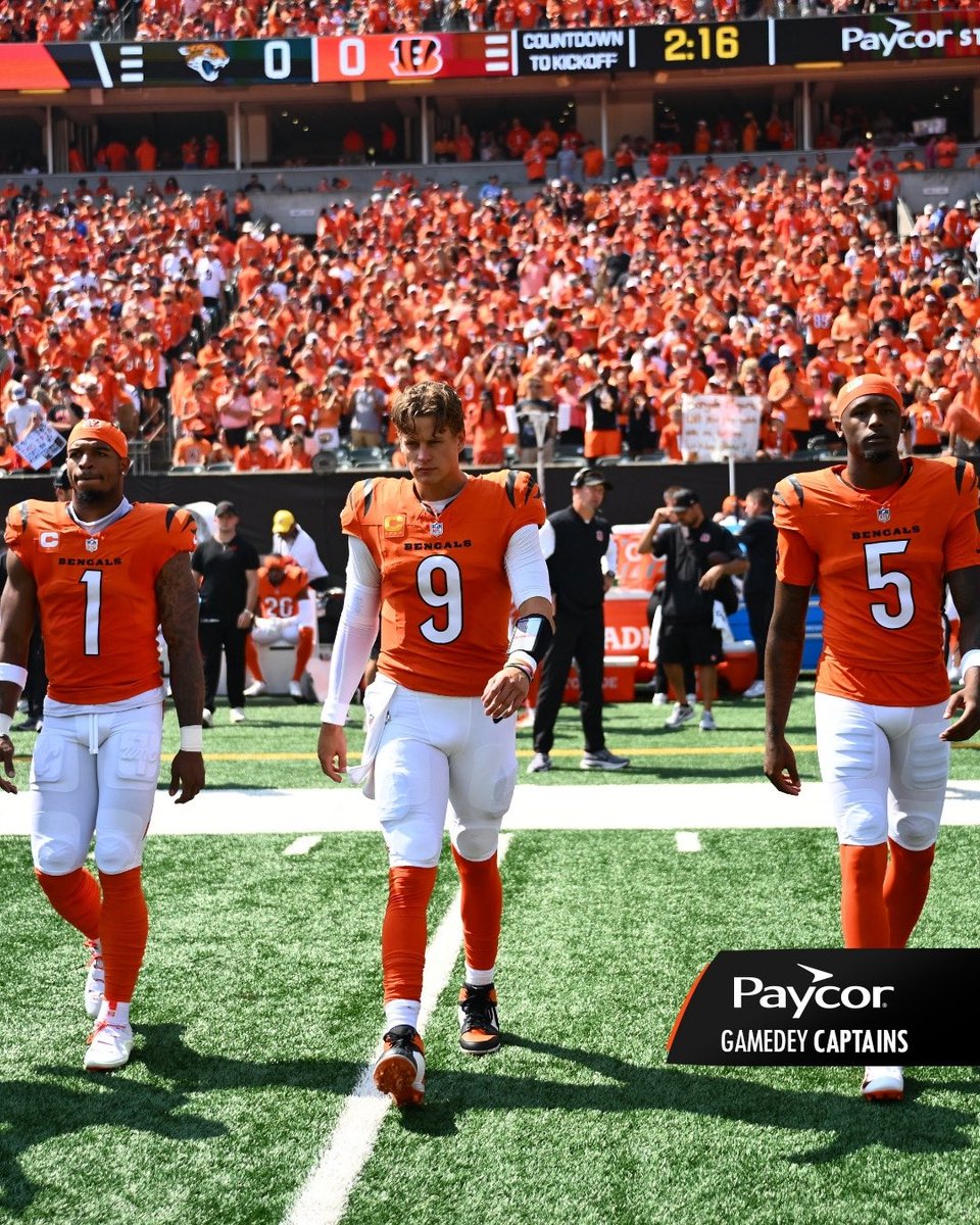 Bengals's tweet photo. Today’s @PaycorInc GameDEY Captains

@Real10jayy__ + @teehiggins5 + @JoeyB https://t.co/cEJLNVOhzR