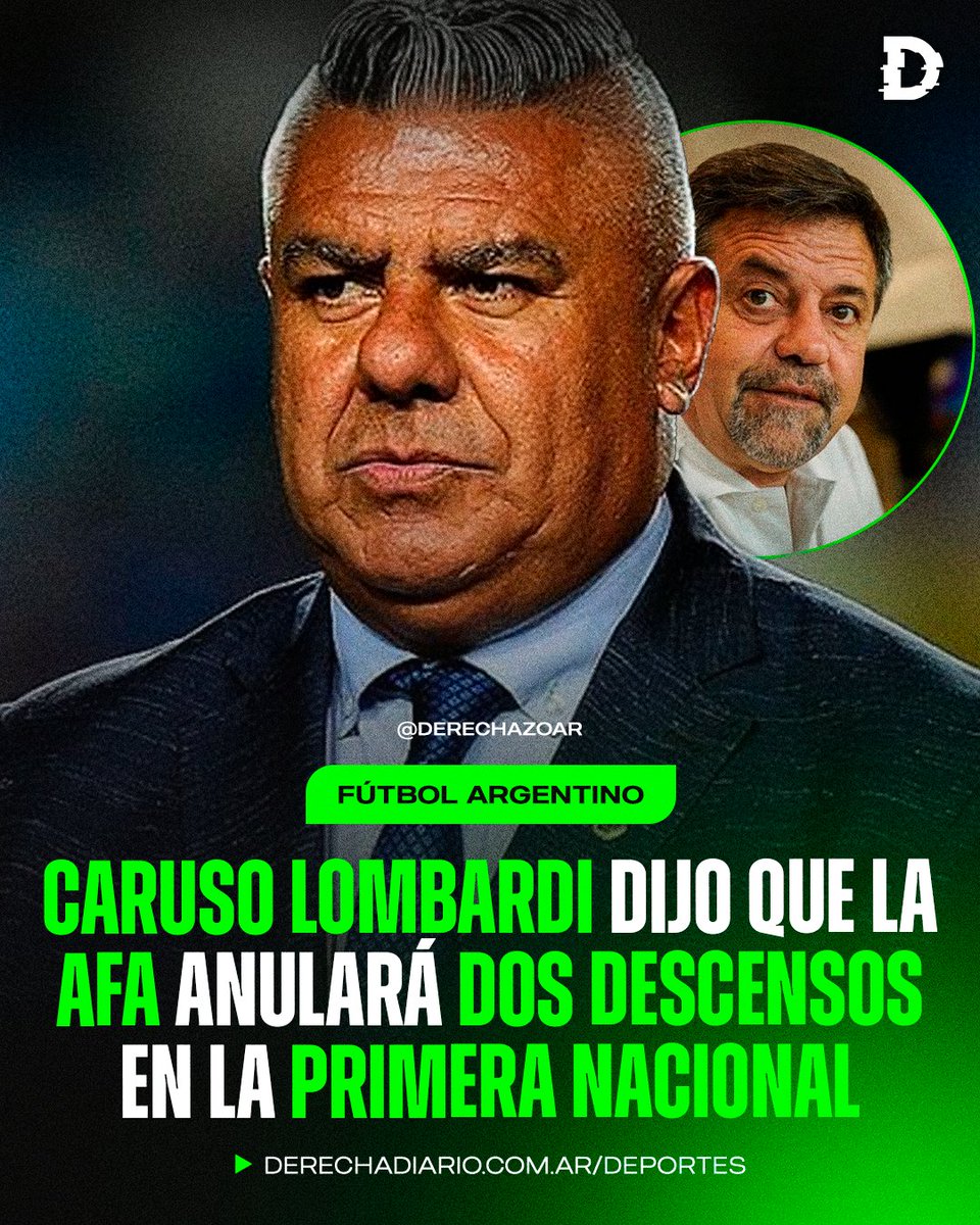 🇦🇷🚨 #URGENTE CARUSO LOMBARDI ANUNCIÓ QUE LA AFA ANULARÁ DOS DESCENSOS EN LA PRIMERA NACIONAL: El entrenador afirmó que el Comité Ejecutivo votaría el próximo miércoles la eliminación de dos de los cuatro descensos de la Primera Nacional y sólo descendería el último de cada zona.