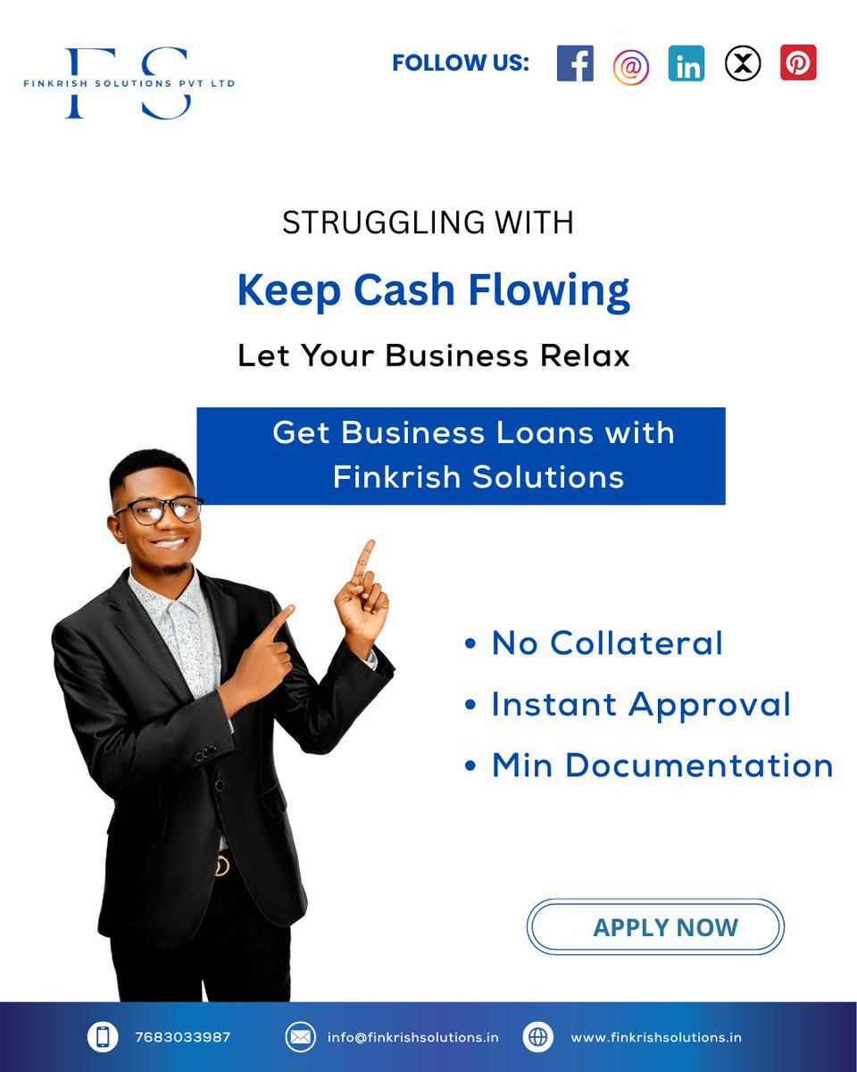 finkrishsol's tweet image. Boost your business with our instant business loans. Quick approval, flexible EMIs, and hassle-free process to fuel your growth today.
.
.
.
#BusinessLoan #InstantLoan #FinkrishSolutions #GrowYourBusiness #QuickApproval #EasyEMI #HassleFreeLoan #WorkingCapital #StartupLoan