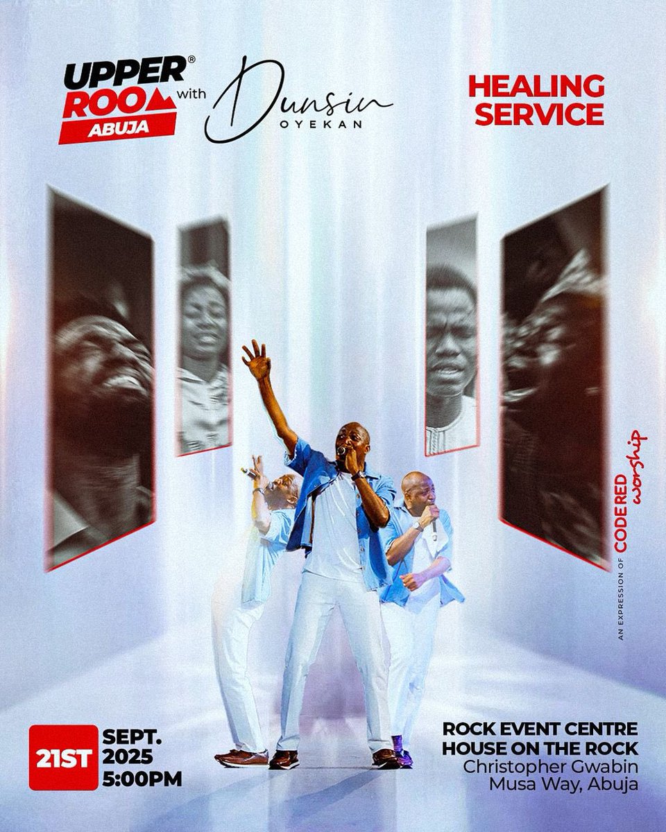 UPPER ROOM ABUJA! Next Sunday, 21st of September... 5pm!

It's going to be a Healing Service!!!

Tell everyone!