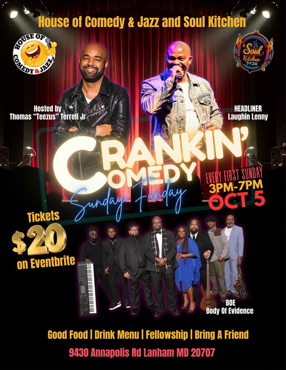 CHRISTIAN COMEDY, GOSPEL GOGO, DRINKS, FOOD, &amp; FELLOWSHIP!

COME HAVE A GOOD TIME IN JESUS! BRING YOUR YOUNG ADULTS, BRING YOUR YOUTH, BRING YOUR ELDERS!

50 Tickets already being sold today! JOIN US FIRST SUNDAY! 😎  HIT MY DM for tickets!