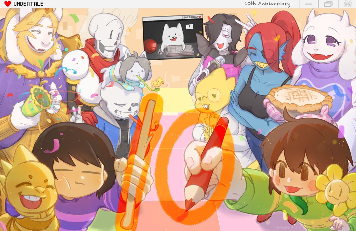 #undertale10thanniversary  
#undertale
10周年快乐——！！就这样儿童画一样塞得满满当当❤️❤️❤️