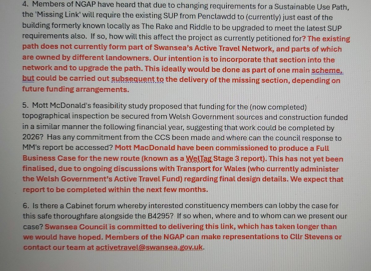 Recently received communication from <a href="/SwanseaCouncil/">Swansea Council</a> through Councillor Andrew Williams which we hoped to get clear &amp; transparent answers. See photos with reply in red font. #gower <a href="/WWCTrustCymru/">Walk Wheel Cycle Trust Cymru</a>