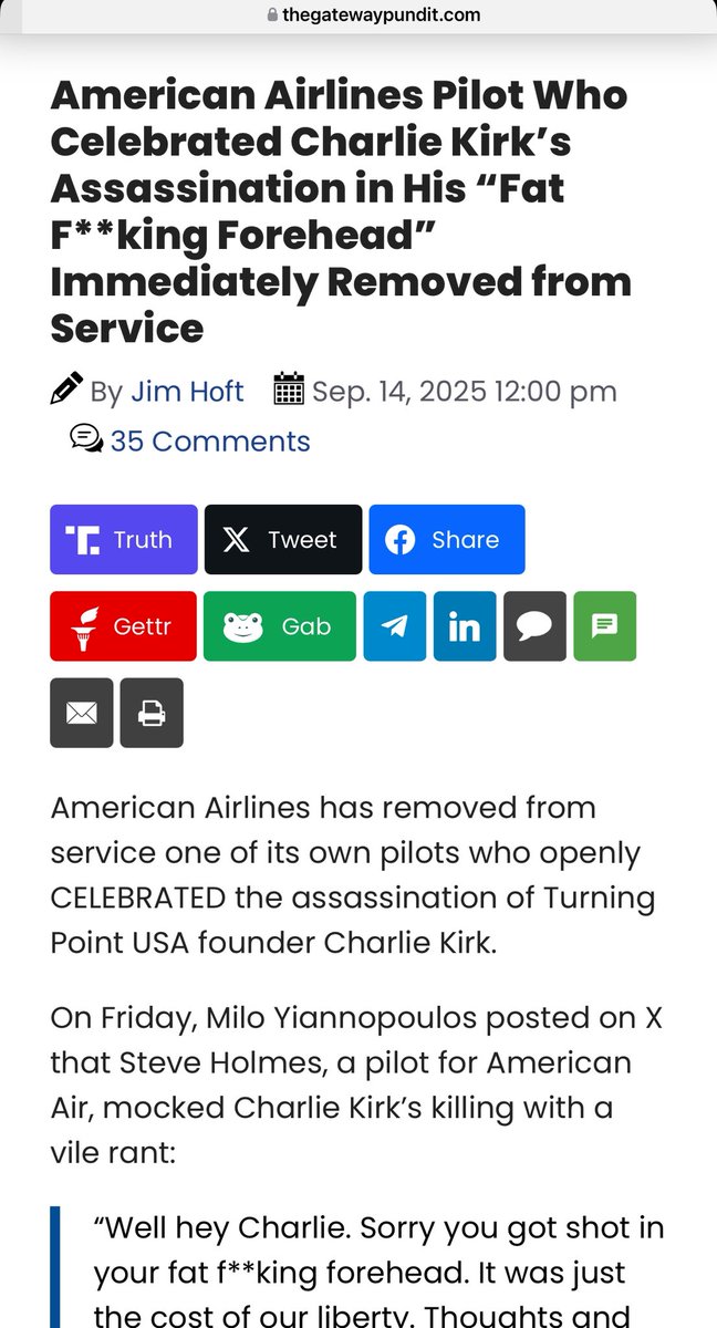American airline pilot is FIRED