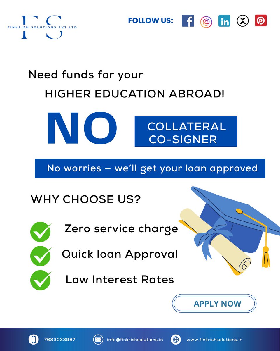 finkrishsol's tweet image. Get your education loan without collateral or cosigner! ✈️📚
.
.
.
#nocosignerloan #nocosigner #finkrishsolutions #nocollateral #nocollateralloan #studentloan #studentloans #educationloans