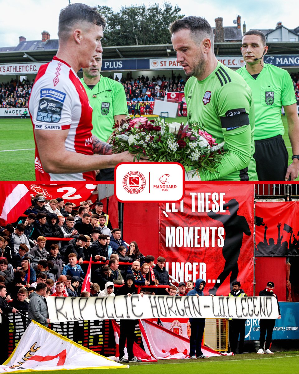 Before last night’s game, St Patrick’s Athletic Captain Joe Redmond presented Brendan Clarke of Galway United with a wreath in memory of the late Ollie Horgan ❤️

#StPatsFC 🔴⚪️

📸 Eoghan Connelly &amp; Inpho Sports