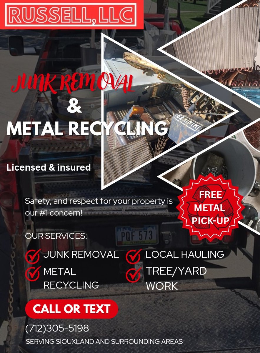 RUSSELL_LLC712's tweet photo. Sioux City, Iowa Junk removal and metal recycling services. https://t.co/lAbRYDmqo9