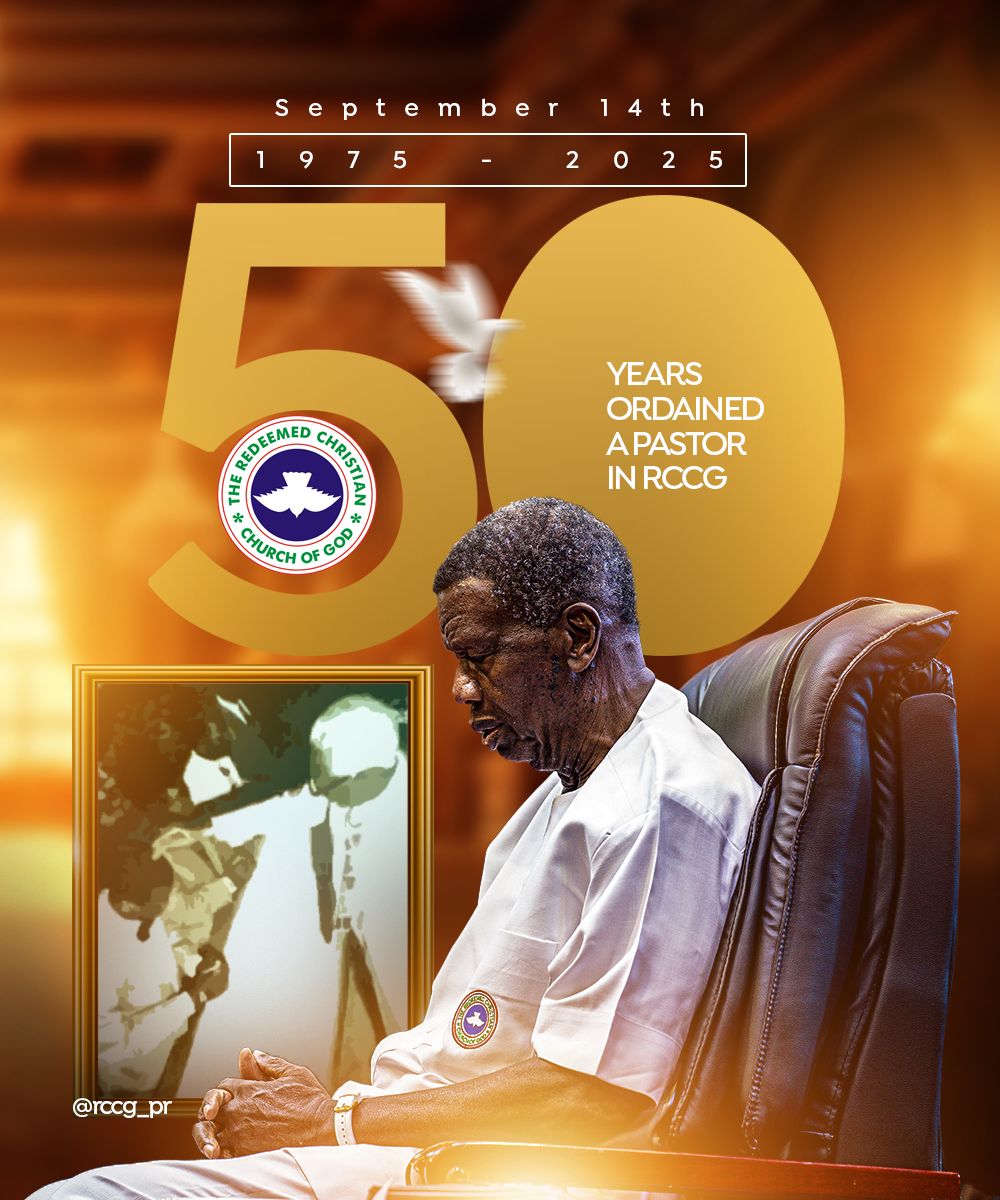 RCCG PUBLIC RELATIONS (@rccg_pr) on Twitter photo 50 years and counting, serving the Lord as an ordained pastor in R.C.C.G.
Today, we honour God's grace and anointing upon our father-in-the-Lord and general overseer of this mission, <a href="/PastorEAAdeboye/">Pastor Adeboye</a>
Please take a moment to say a prayer for God's anointed servant. 50 years and counting, serving the Lord as an ordained pastor in R.C.C.G.
Today, we honour God's grace and anointing upon our father-in-the-Lord and general overseer of this mission, <a href="/PastorEAAdeboye/">Pastor Adeboye</a>
Please take a moment to say a prayer for God's anointed servant.