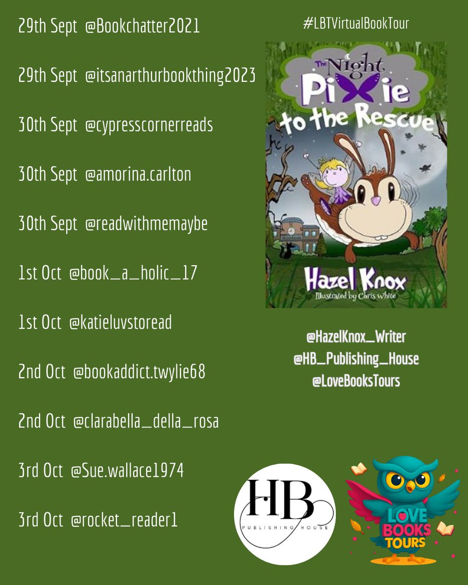 hb_publishing_'s tweet image. I&apos;m so excited for this blog tour by @lbt. Not long until Night Pixie to the Rescue is out! If you loved The Night Pixie by @hazel_knox  this one will knock your pixie socks off! amazon.co.uk/Night-Pixie-Re… #newchildrenbook #pixiesrule #MagicBook #hbpublishinghouse #pixiedust