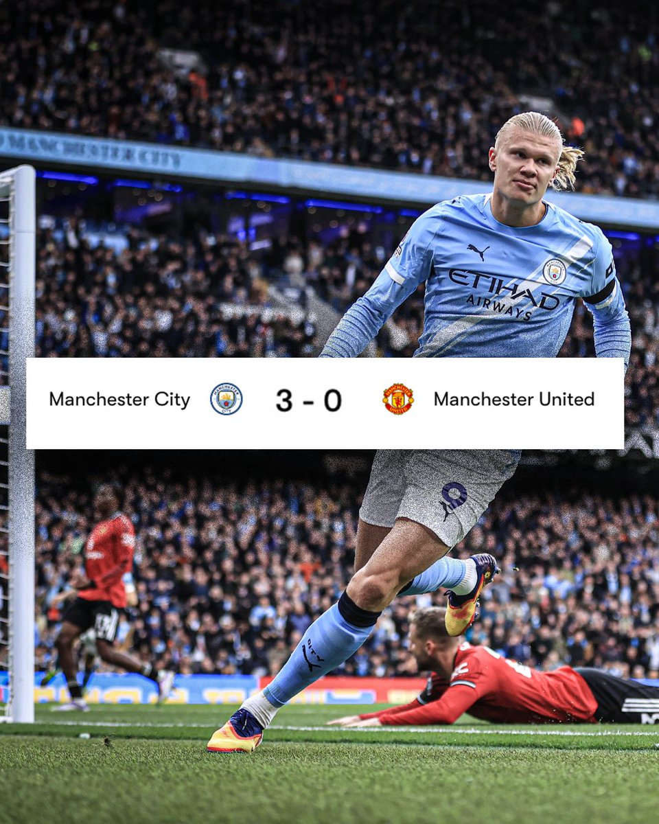 #ManchesterCity goleó 3-0 al #ManchesterUnited por la cuarta fecha de la Premier League. Doblete de Haaland y uno de Foden, los goles. 

Diego León fue suplente en el United y no sumó minutos