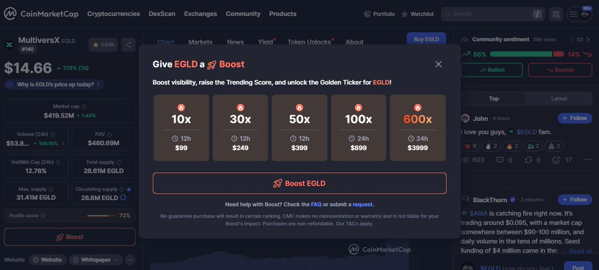OzGefen's tweet photo. 🚀 Now, you can boost $EGLD to be more visible and in trading, on Coinmarketcap

#MultiversX https://t.co/KV7CjOb756