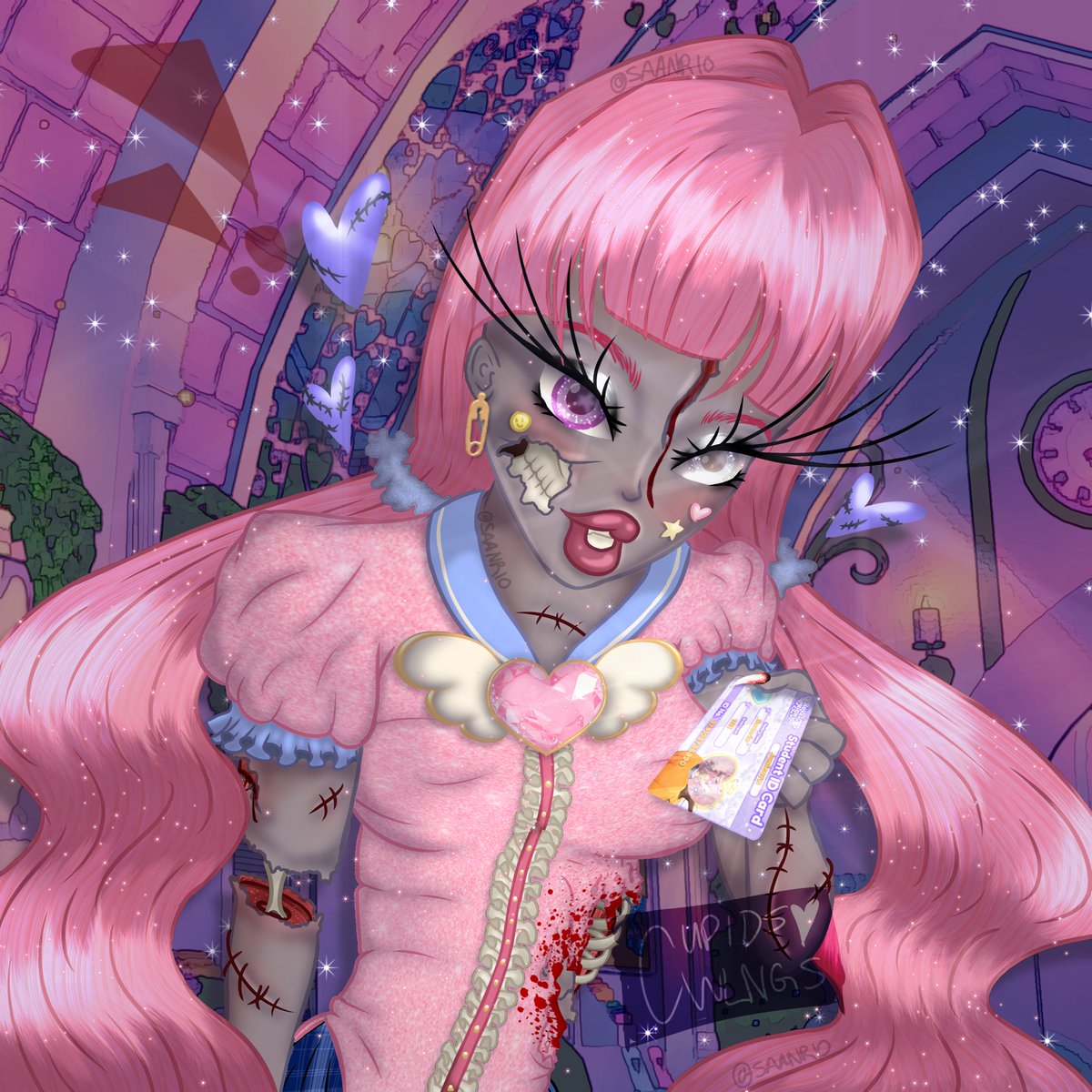 BOO! 🧟‍♀️ It’s our favorite Glamour Ghoul, Poppy! Just checking student I.D’s to make sure they’re up to date for the spooky season just around the corner! How many candies do YOU have saved for the festivities? 💀🩷🎀 #royalehighart #Royalloween <a href="/RoyaleHighValks/">Royale High ✨</a> <a href="/neopolitime/">Neopolitime ⋆𐙚₊˚ 🇵🇷</a>