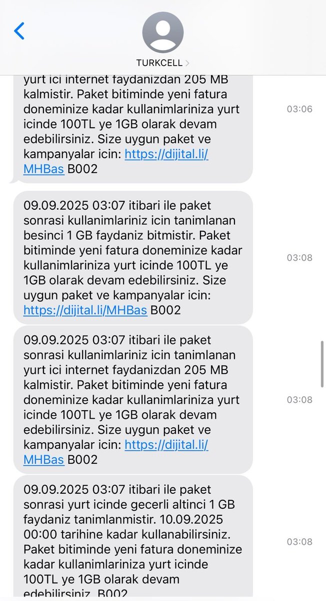 Turkcell'den bu kez bambaşka bir şikayet:

"Gece yarısı ben uyurken internet bitmiş kendi kendine... 10 Defa ek paket almış ve 1.800 TL fatura gelmiş."