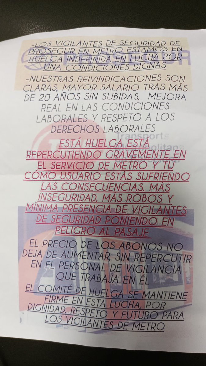 Els companys de Seguretat de Metro, necessiten millores ja! Condicions dignes!