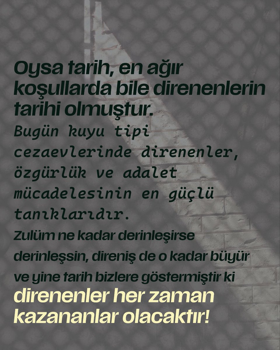Kuyu tipi hapishane tecritine son verilmeli ve ölüm orucundaki tutsakların talepleri yerine getirilmelidir!
#KuyuTipiHapishanelerKapatılsın