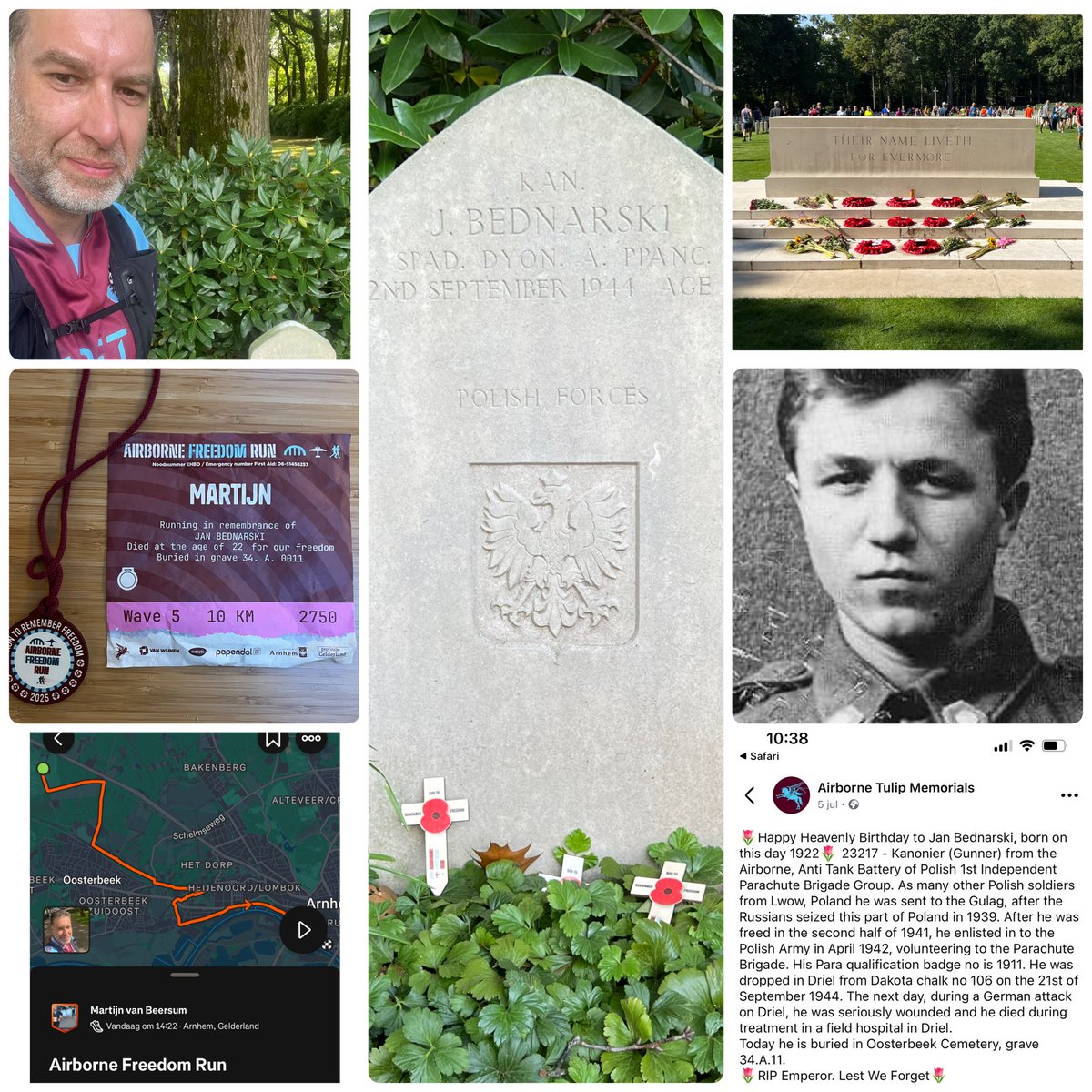 Vandaag liep ik de Airborne Freedom Run 10km in Arnhem

Ik liep ter nagedachtenis aan Jan Bednarski, een Poolse militair die stierf op 22 september 1944, tijdens de Slag om Arnhem op 22-jarige leeftijd.

#airborne 

🌹 Lest we forget 🌹