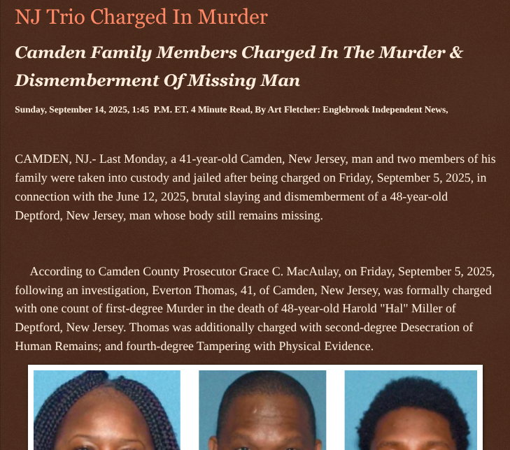 ArtFletcher9's tweet photo. NJ Trio Charged In Murder https://t.co/8brhHvwXFt via @Englebrooknews #CrimeNews #NewJersey #camdencountynj #camdennj #fatal #shooting #dismemberment #homicide #missingman #family #arrested #charged #murder @wireless_step @HRG_Media @LodiNJNews @SugarMAGA @fordmb1 @SarahGeving1 @Shannon96574094 @Daytobehappy @janninereid1 @MichelleF_35 @gator4kb18 @TrumpWasRite @KathyKbrose @RobGerundo @JimBobW49