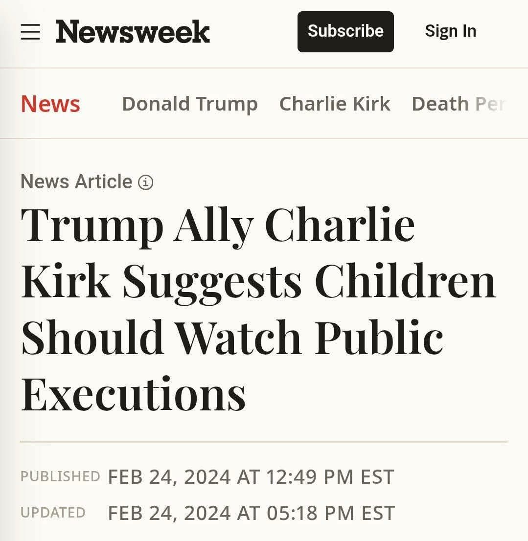 Man, it's really sad that little kids have been allowed to watch that footage of Charlie Kirk getting ventilated. What kind of monster would allow children to see something like that?

Oh, right.