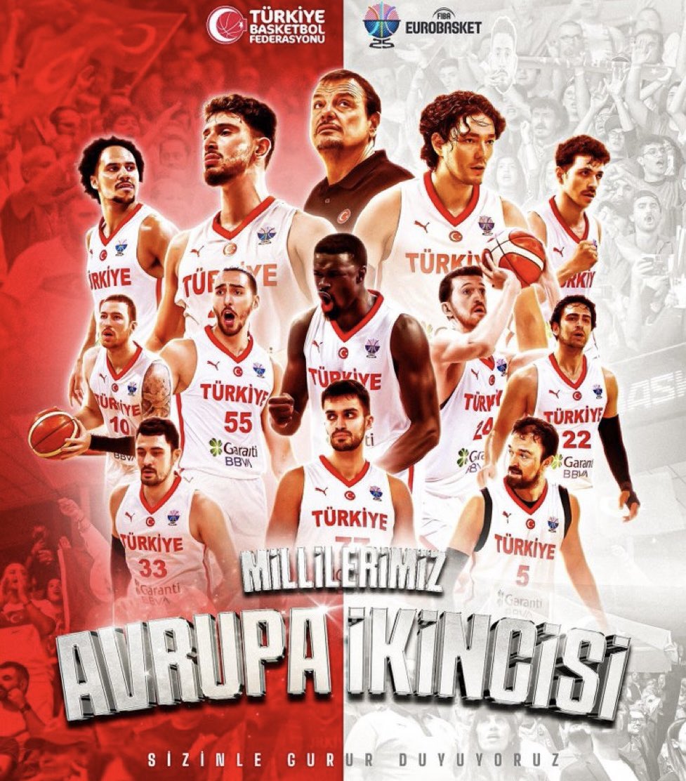 FIBA 2025 Avrupa Basketbol Şampiyonası’nda 2’nci olan A Millî Erkek Basketbol Takımımızı tebrik ediyorum.
Teşekkürler #12DevAdam
Sizinle gurur duyuyoruz. 🏀🇹🇷