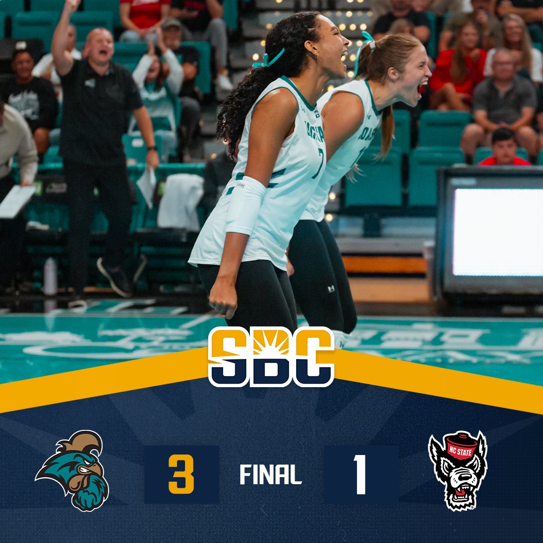 𝗖𝗛𝗔𝗡𝗧𝗦 𝗨𝗣.

<a href="/CoastalVball/">Coastal Volleyball</a> picks up its second win over an autonomous foe with a 3-1 victory on the road in Raleigh. #SunBeltVB ☀️🏐