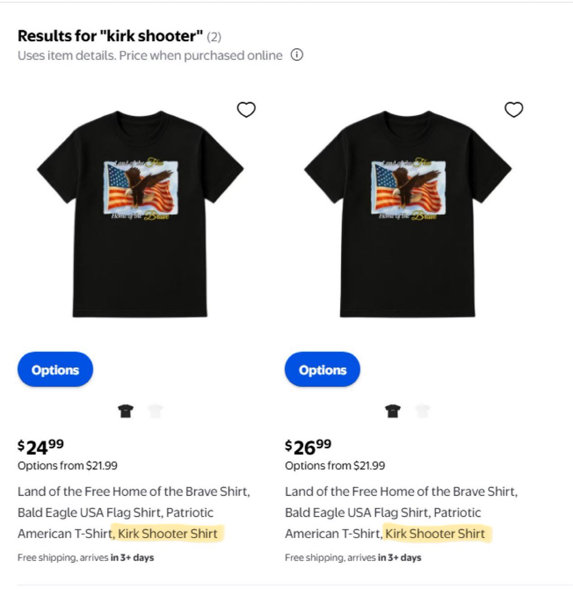 ThePatriotOasis's tweet photo. 🚨 BREAKING: Walmart is now selling "Kirk Shooter" T-shirts mocking the assassination of Charlie Kirk for $24.99 &amp; $26.99. Many conservatives now are calling to boycott Walmart after these vile acts

@Walmart, why are you allowing this? https://t.co/uvmbKRN6nm