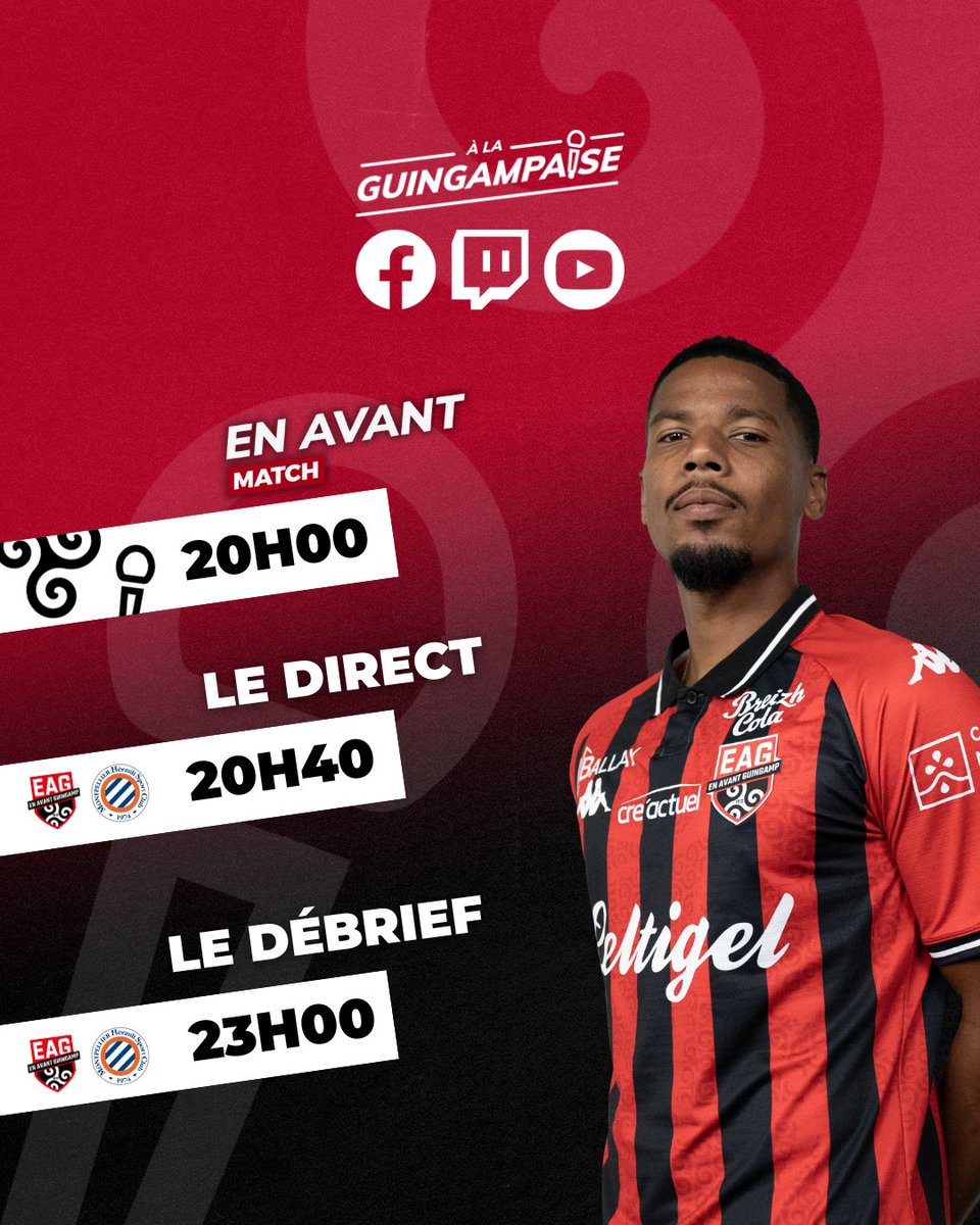 ALaGuingampaise's tweet photo. 🤩 Qui dit jour de match à domicile, dit joli programme À La Guingampaise !
20H 👉 #EnAvantMatch
20h40 👉 #LeDirect
23H 👉 #LeDébrief
Vivez cette soirée EN DIRECT à partir de 20h sur Twitch, YouTube et Facebook. 📺 https://t.co/GgUosmmXa5
