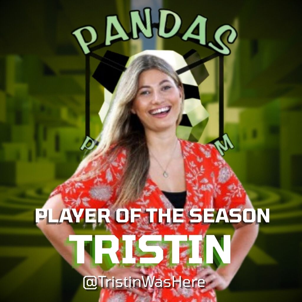 PLAYER OF THE SEASON: TRISTIN 

You played circles around everyone!! You dominated competitively, strategically and socially. Every week someone would leave exposing Tristin for running the game and somehow you remained on top until the very end.