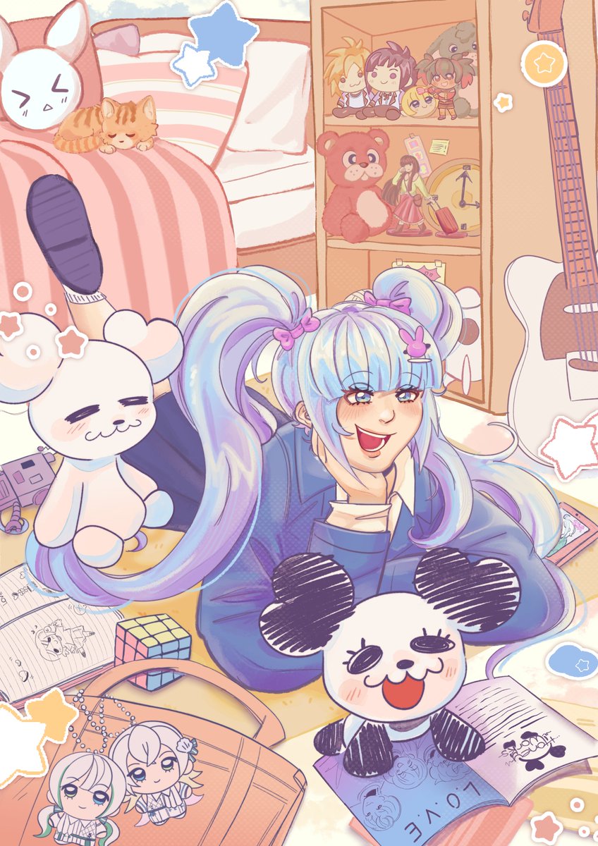 dinolixe's tweet image. #BackstageVocaloidZine  Happy release!🐼🩷🐻‍❄️ My piece for the zine featuring many, many beloved Honeyworks characters! I&apos;m so glad I got to work on this!!