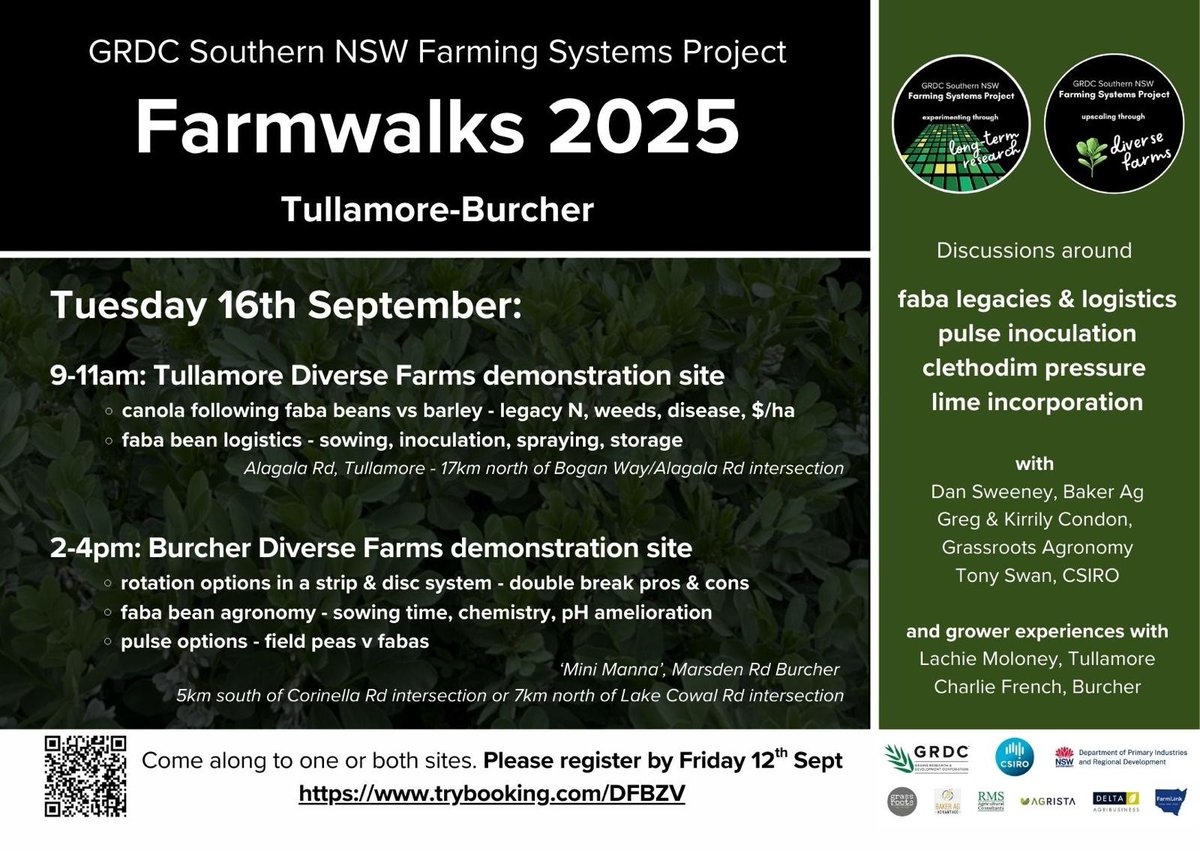 📅TOMORROW: Tuesday 16th Sept.
🚜FARM WALK: Tullamore &amp; Burcher.

"Diverse farm demo sites"
...part of the southern Farming System project.....

<a href="/CSIRO/">CSIRO</a> <a href="/GRDCNorth/">GRDC North</a> <a href="/bakeragad/">Chris Baker</a> <a href="/deltaagribus/">Delta Agribusiness</a> <a href="/Farm_Link/">FarmLink Research</a> <a href="/NSW_AGRONOMY/">NSW Agronomy</a> <a href="/Agrista_au/">Agrista</a> <a href="/grassrootsag/">Grassroots Agronomy</a>